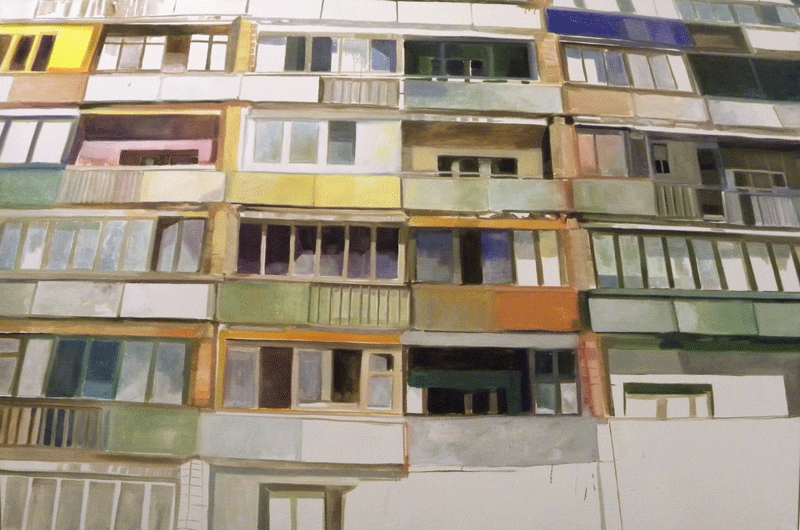 03_Fremder Verkehrsort__Plattenbau 1__Oel-Leinwand__160x240cm__2011